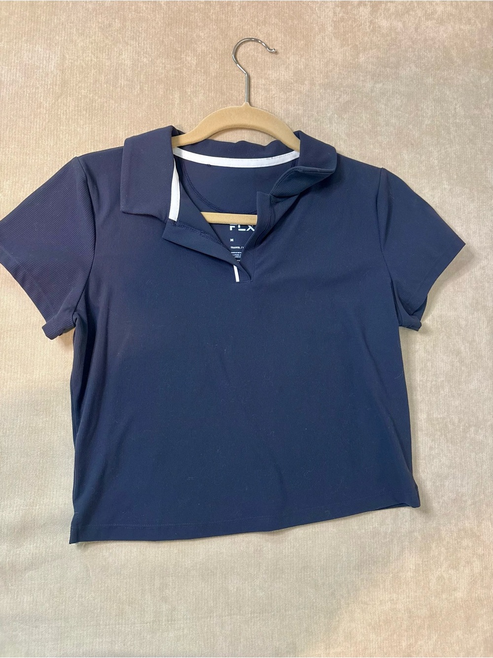 Navy Short Sleeve Polo Tee with White Trim
